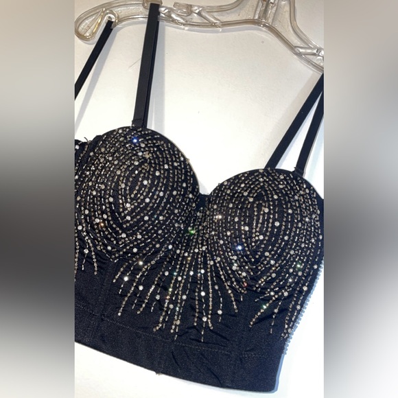 Windsor Black Rhinestone Bustier Crop Top - Picture 6 of 10